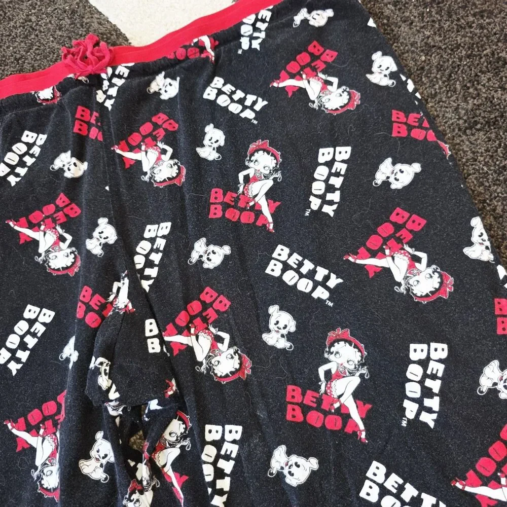 BETTY BOOP 2012 Y2K Sz 3X Black AOP Print Drawstring Crop Pajama Lounge Pants